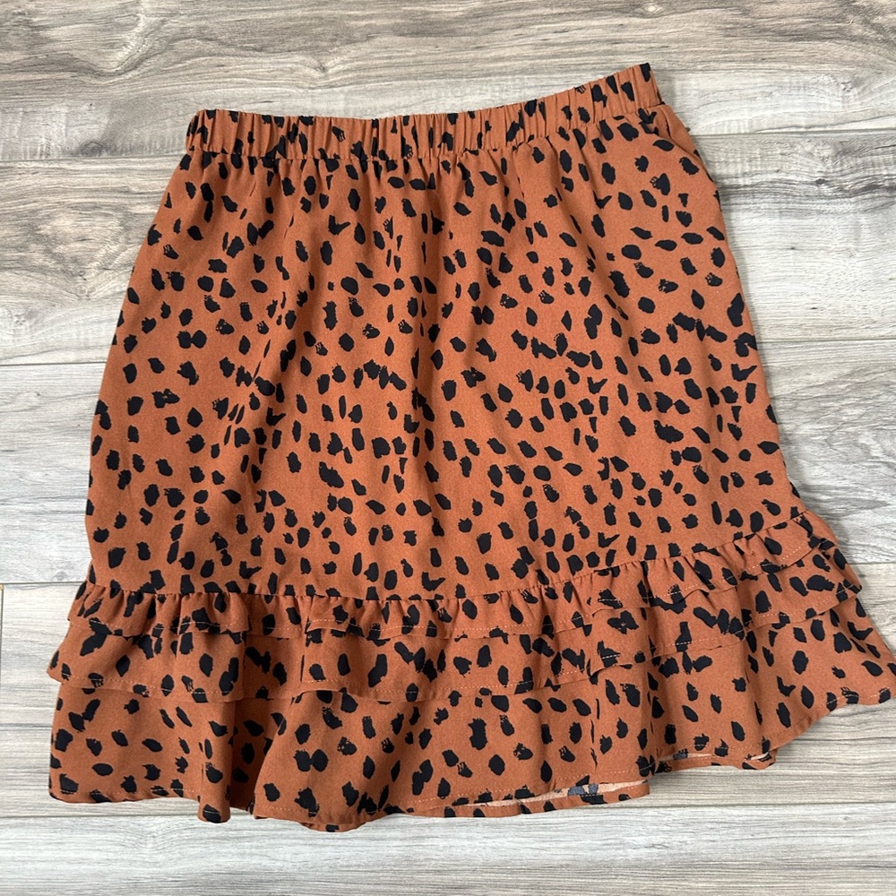 Mittoshop Mini Skirt with Animal Print a Ruffle Bottom in Brown and Black Size M - Picture 1 of 3